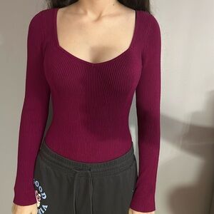 Small V-neck ribbed maroon bodysuit. Great condition, worn once or twice.